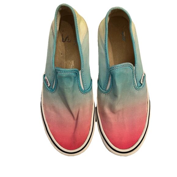 Vans Asher Women’s 7M/8.5W Pink Blu Yellow Ombre Low Slip On Skate Sneaker Shoes - Picture 4 of 9